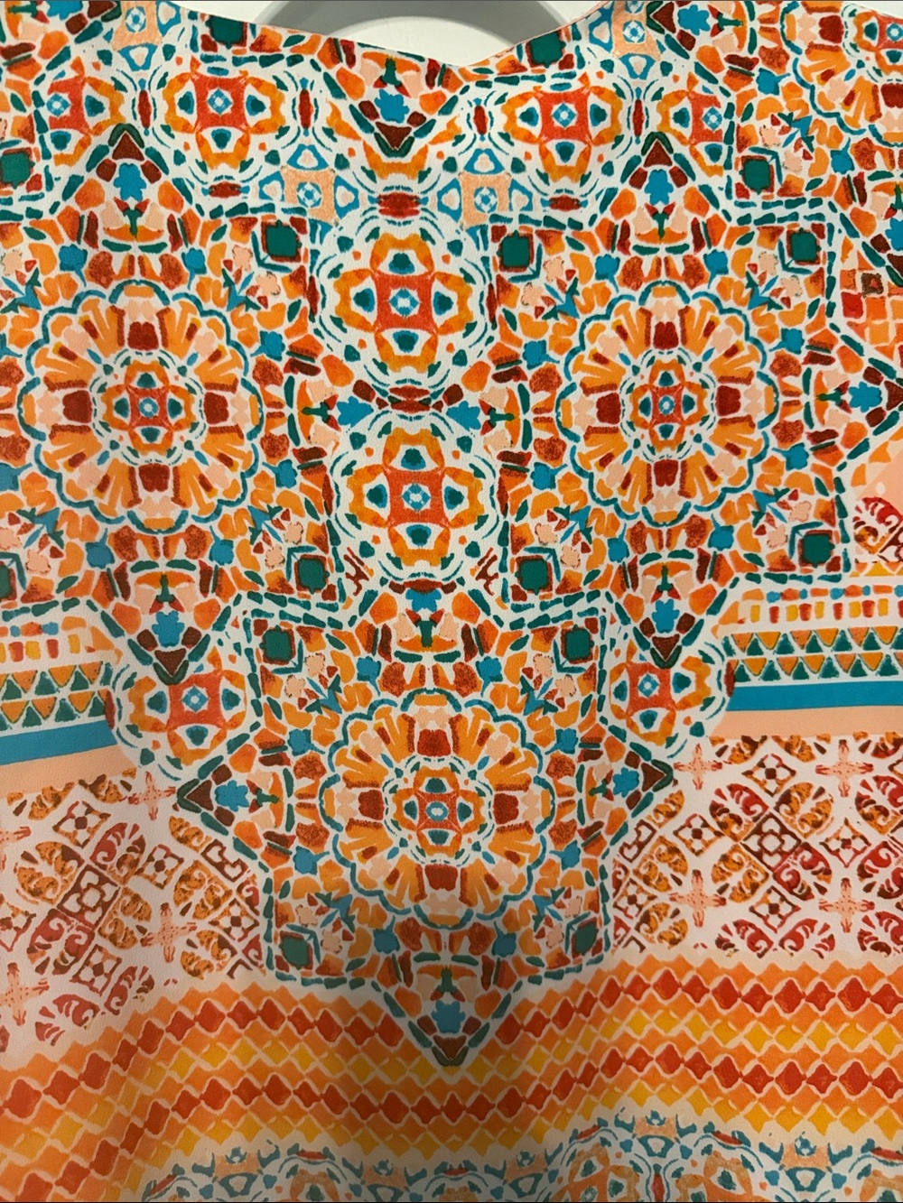 Chico's Peach and Teal Tile-Print Zip Front Cropped Jacket Blouse - Picture 6 of 11